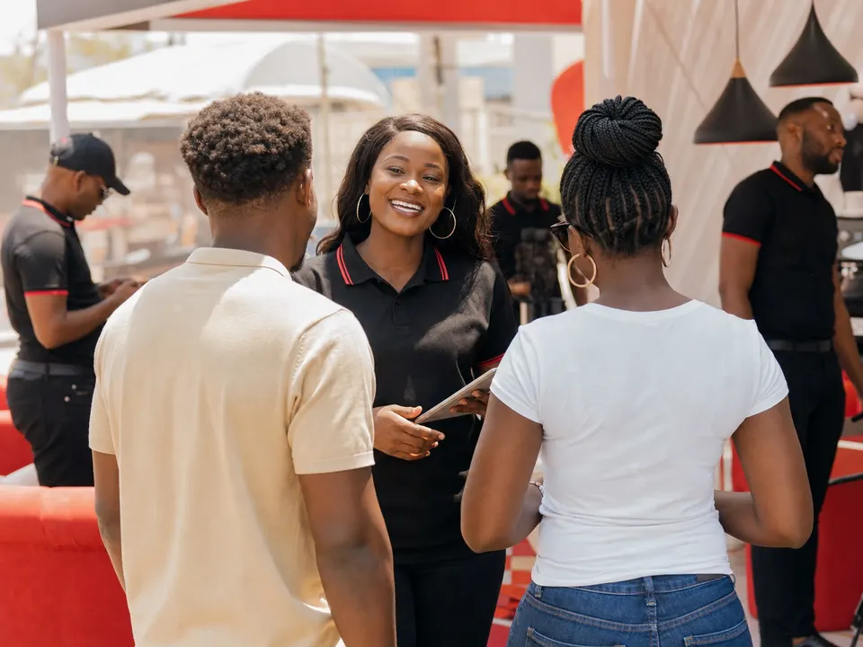 African production team checking branded materials